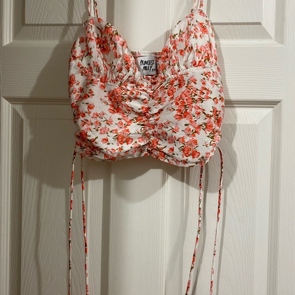 Princess Polly Pink and White Side Tie Halter